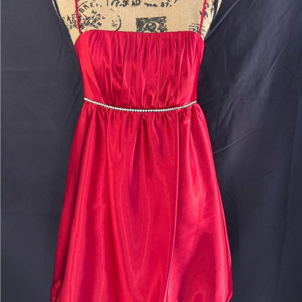 Jessica McClintock Strapless Ruby Dress with Rhinestone Deteiled Waist
